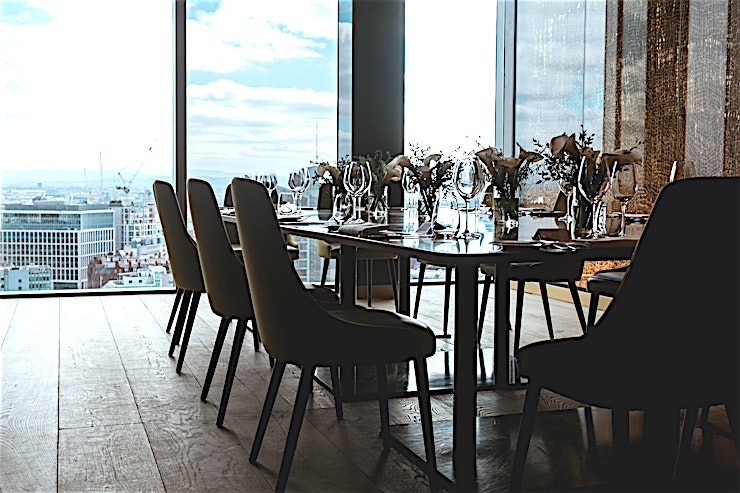 Private Dining Room Our Private Dining Room is a breath-taking secluded Space with floor to ceiling windows allowing you to take in the beautiful city views at your leisure.
Available for either lunch or dinner the room